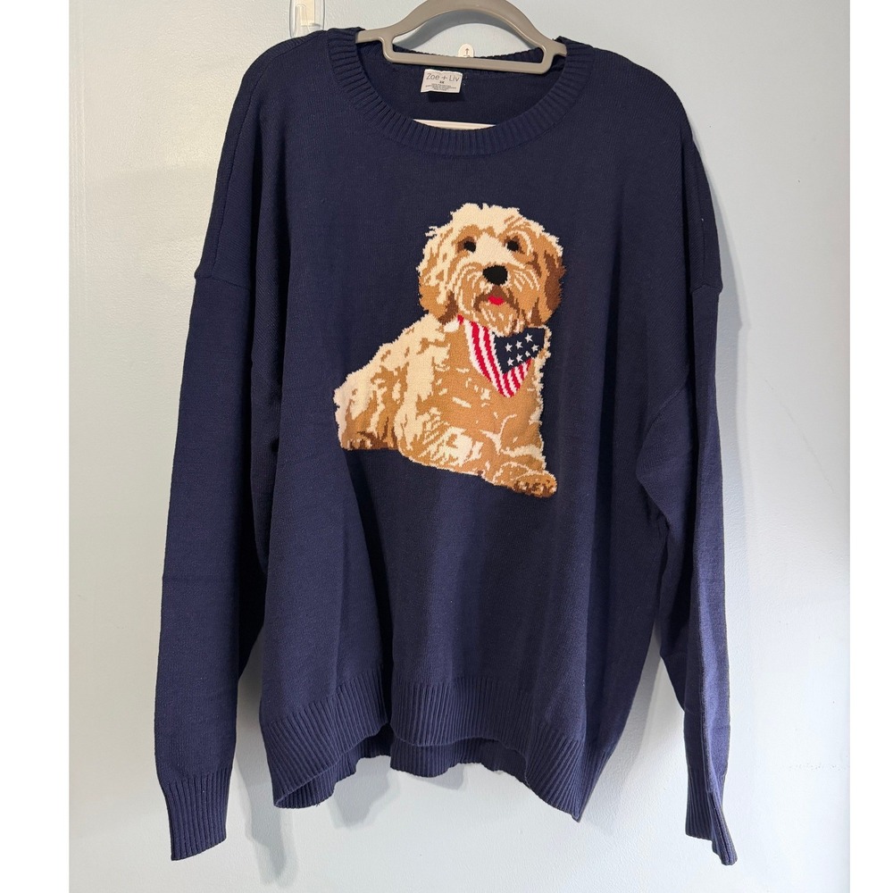 Zoe + Liv Navy Blue Dog Sweater 3X Patriotic Golden Doodle American Flag 2700